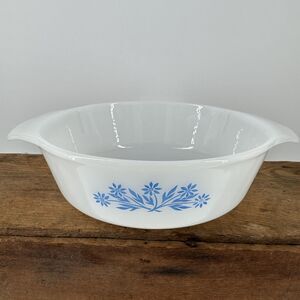 Vintage Anchor Hocking Fire King Blue Cornflower Casserole Dish #436 1 Qt Round